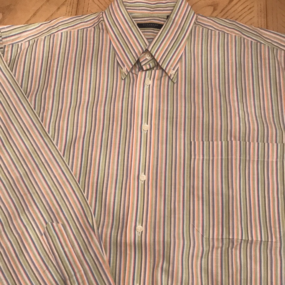 Vintage Burberry London Mens Long Sleeve Shirt Large Multi Colored Striped